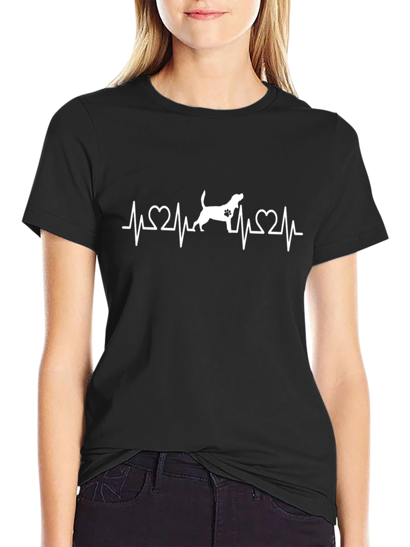 Dog Lover Heartbeat T-Shirt - Black