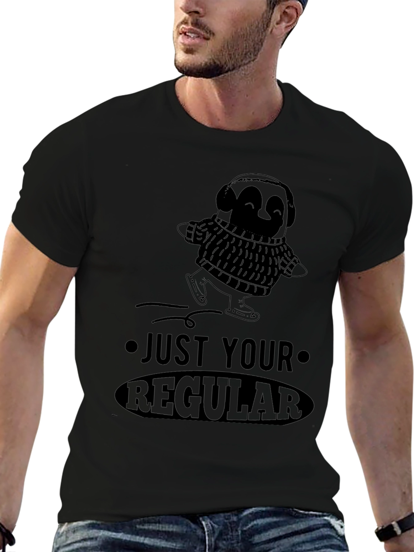 Just Your Regular Skater Penguin Black T-Shirt