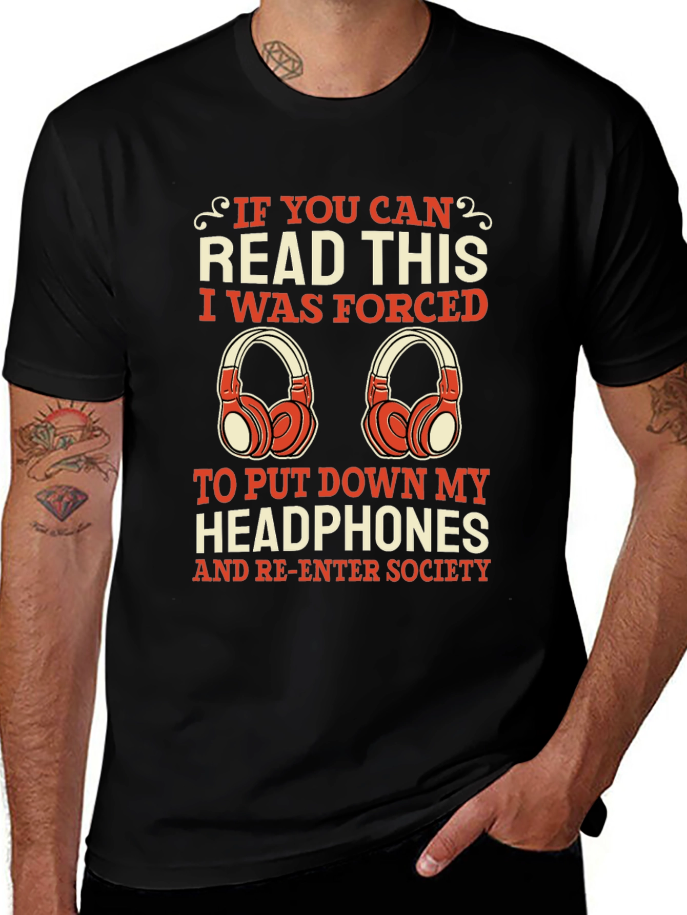 Funny Headphone Lover Tee - Forced to Socialize!
