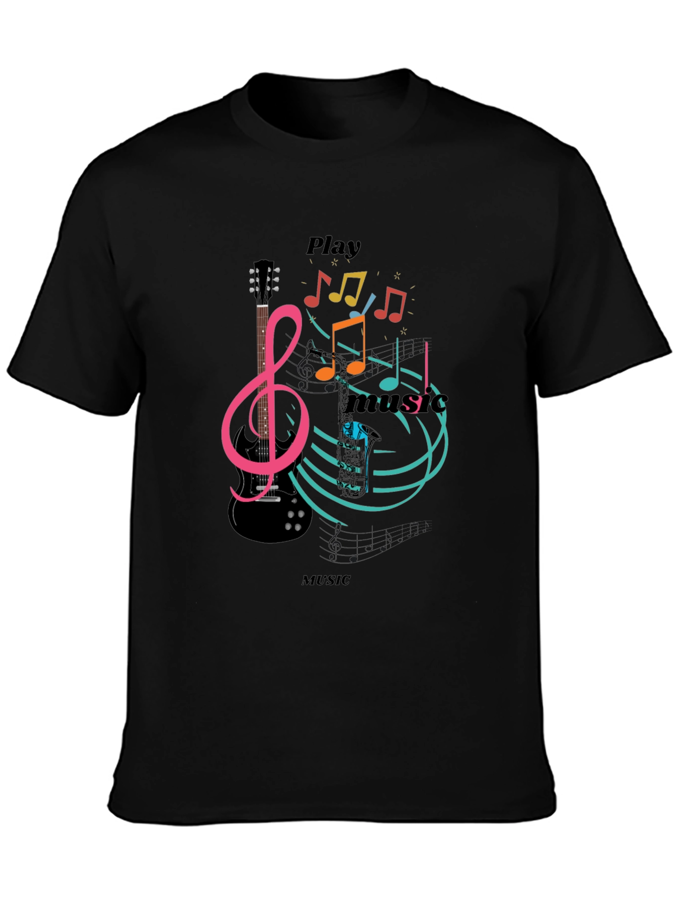 Play Music Graphic T-Shirt - Stylish Black Tee