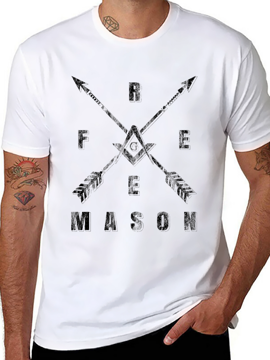 Freemason Arrow Design T-Shirt - Classic Black Cotton Tee