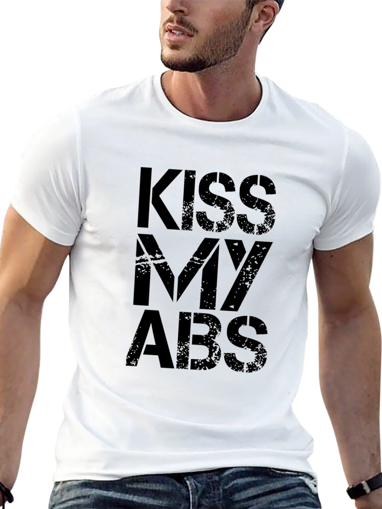 Kiss My Abs Funny Mens Black Graphic T-Shirt