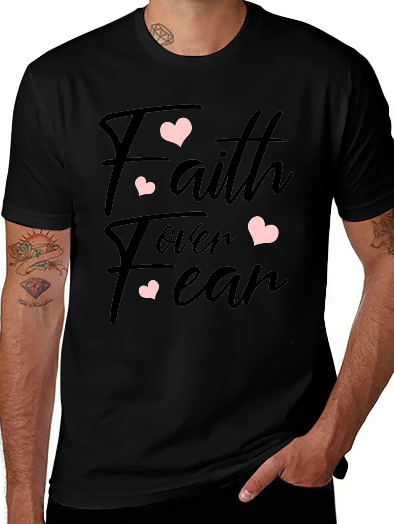 Faith Over Fear Heart Graphic Black T-Shirt