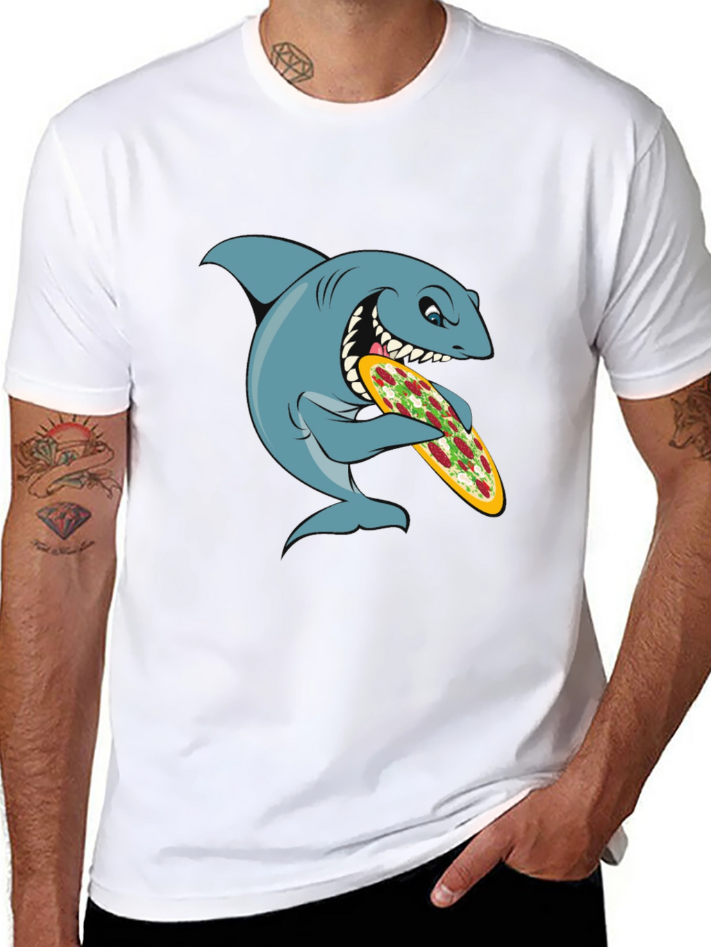 Shark Pizza Graphic Tee - Funny Cartoon T-Shirt