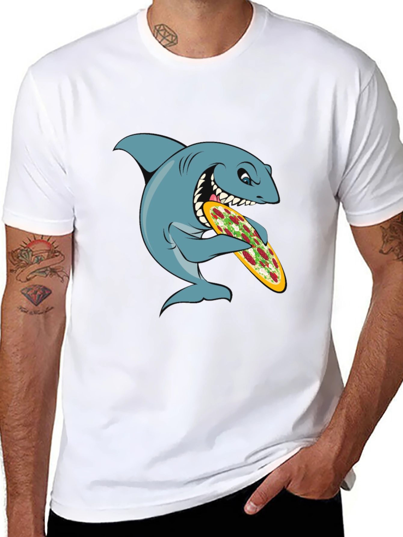 Shark Pizza Graphic Tee - Funny Cartoon T-Shirt