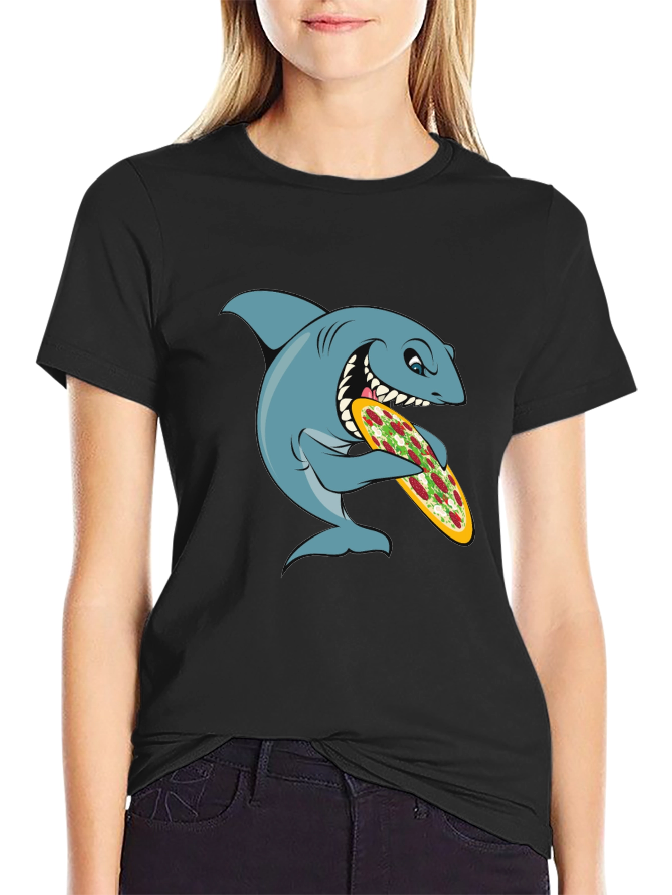 Shark Pizza Graphic Tee - Funny Cartoon T-Shirt