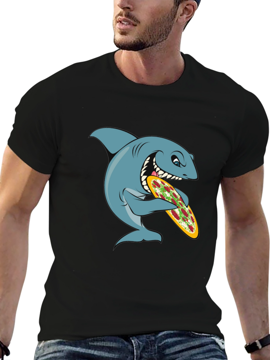 Shark Pizza Graphic Tee - Funny Cartoon T-Shirt