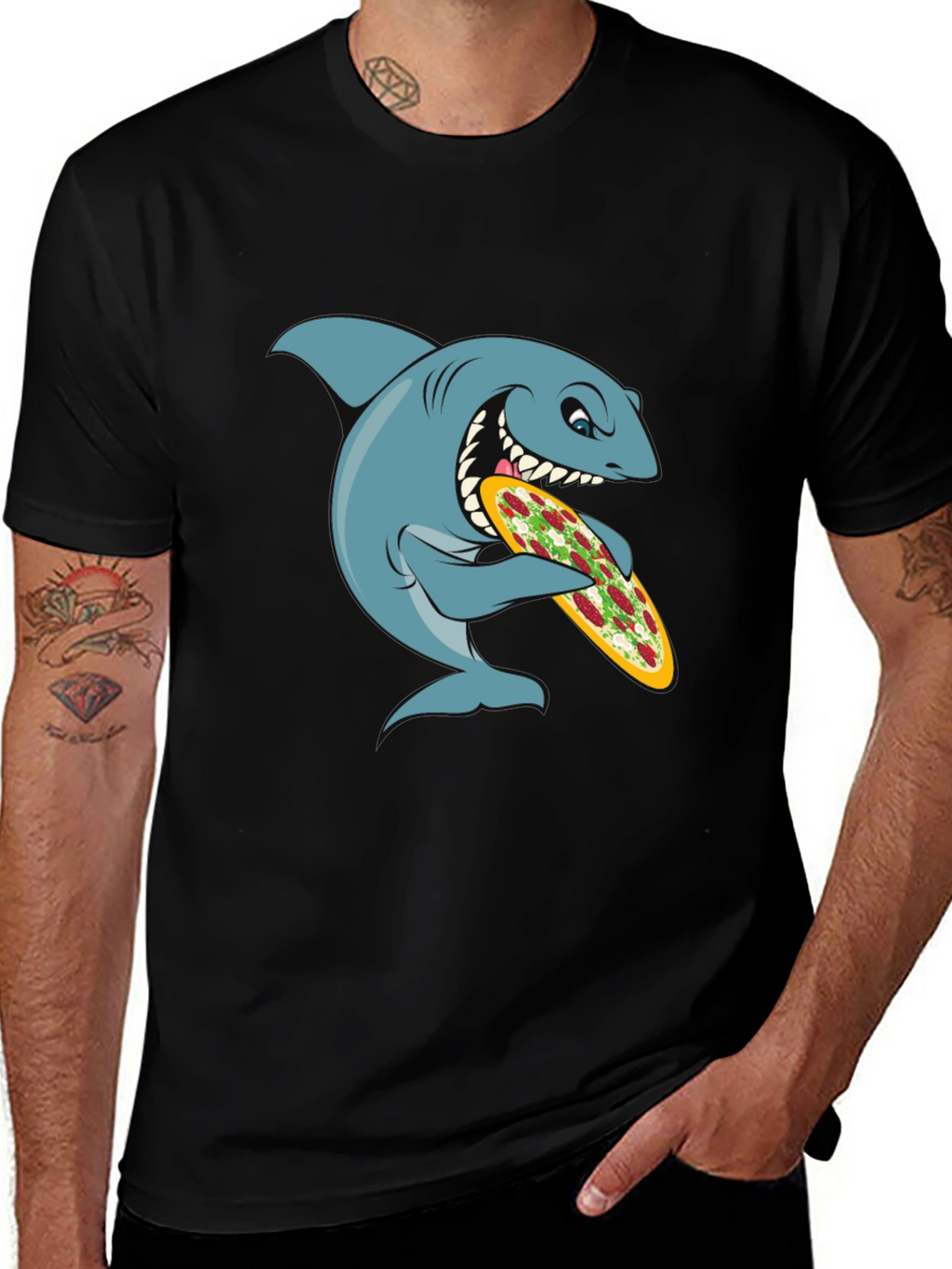 Shark Pizza Graphic Tee - Funny Cartoon T-Shirt