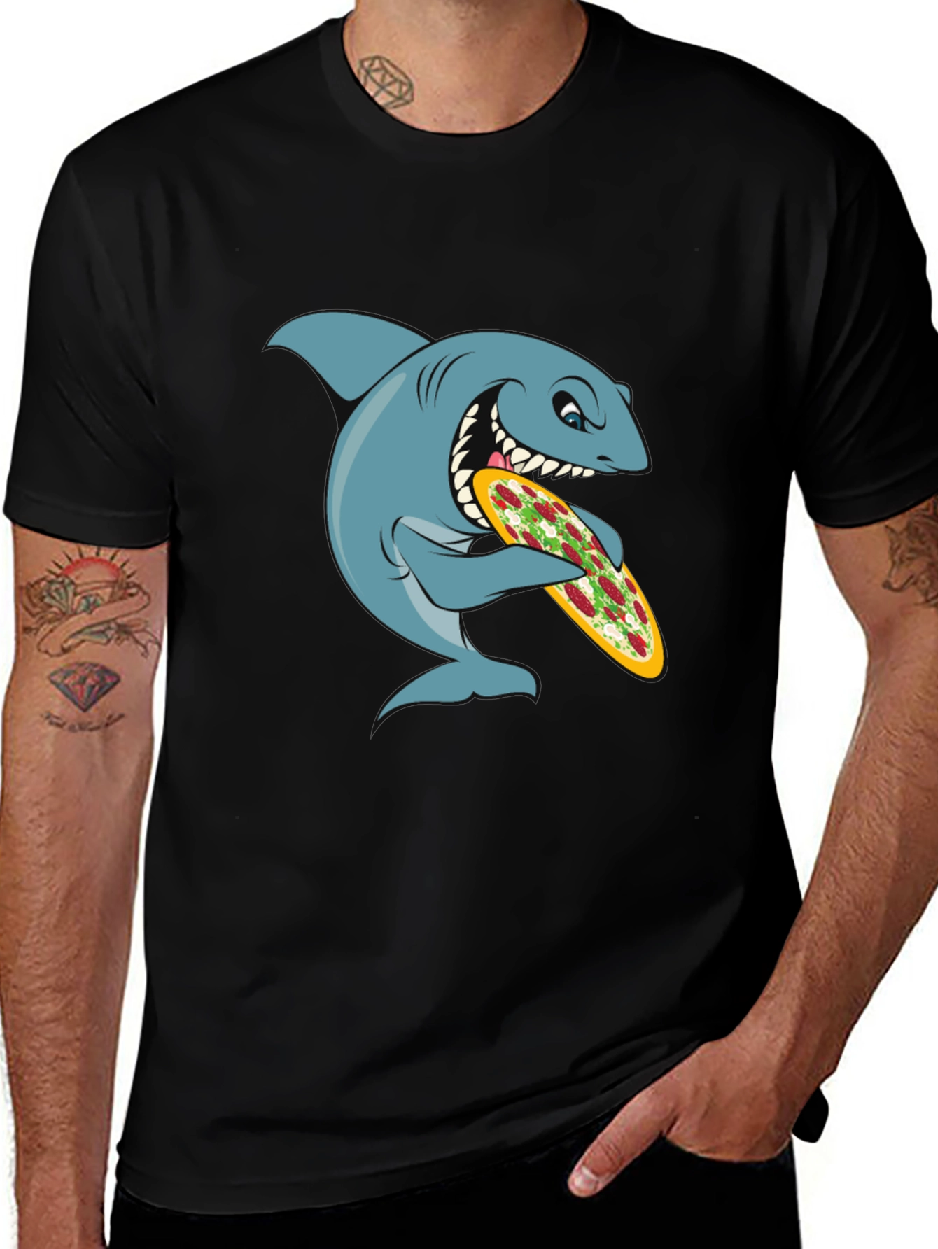 Shark Pizza Graphic Tee - Funny Cartoon T-Shirt