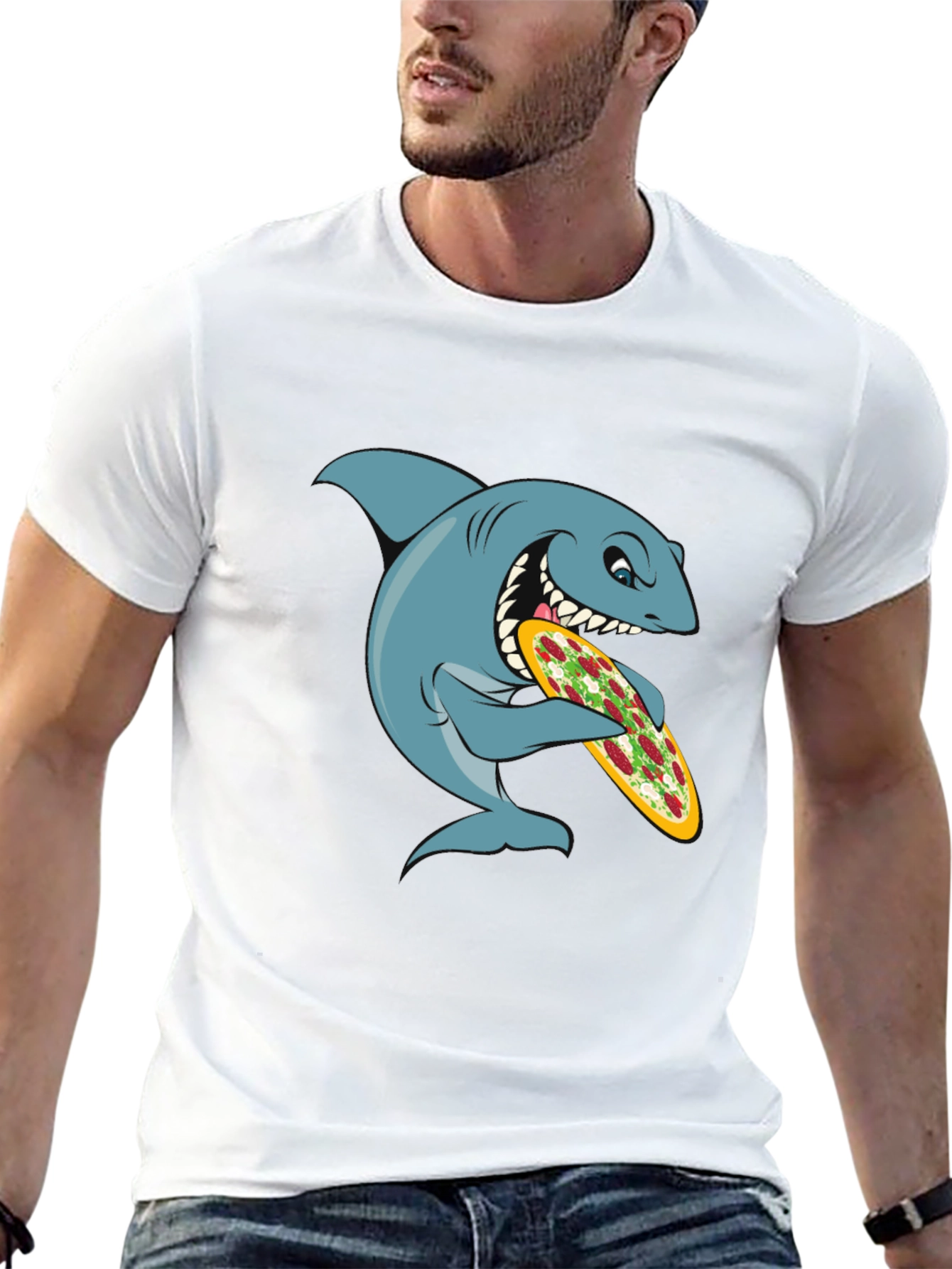 Shark Pizza Graphic Tee - Funny Cartoon T-Shirt