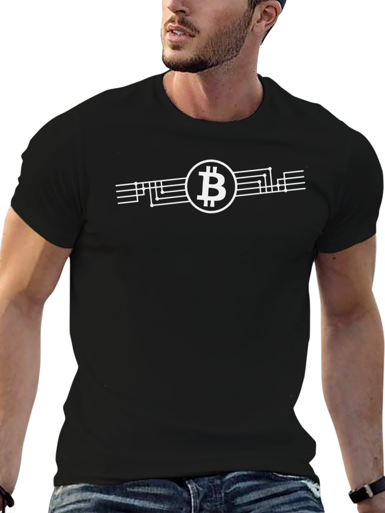 Bitcoin Circuit Board Graphic Tee - Black Cotton T-Shirt