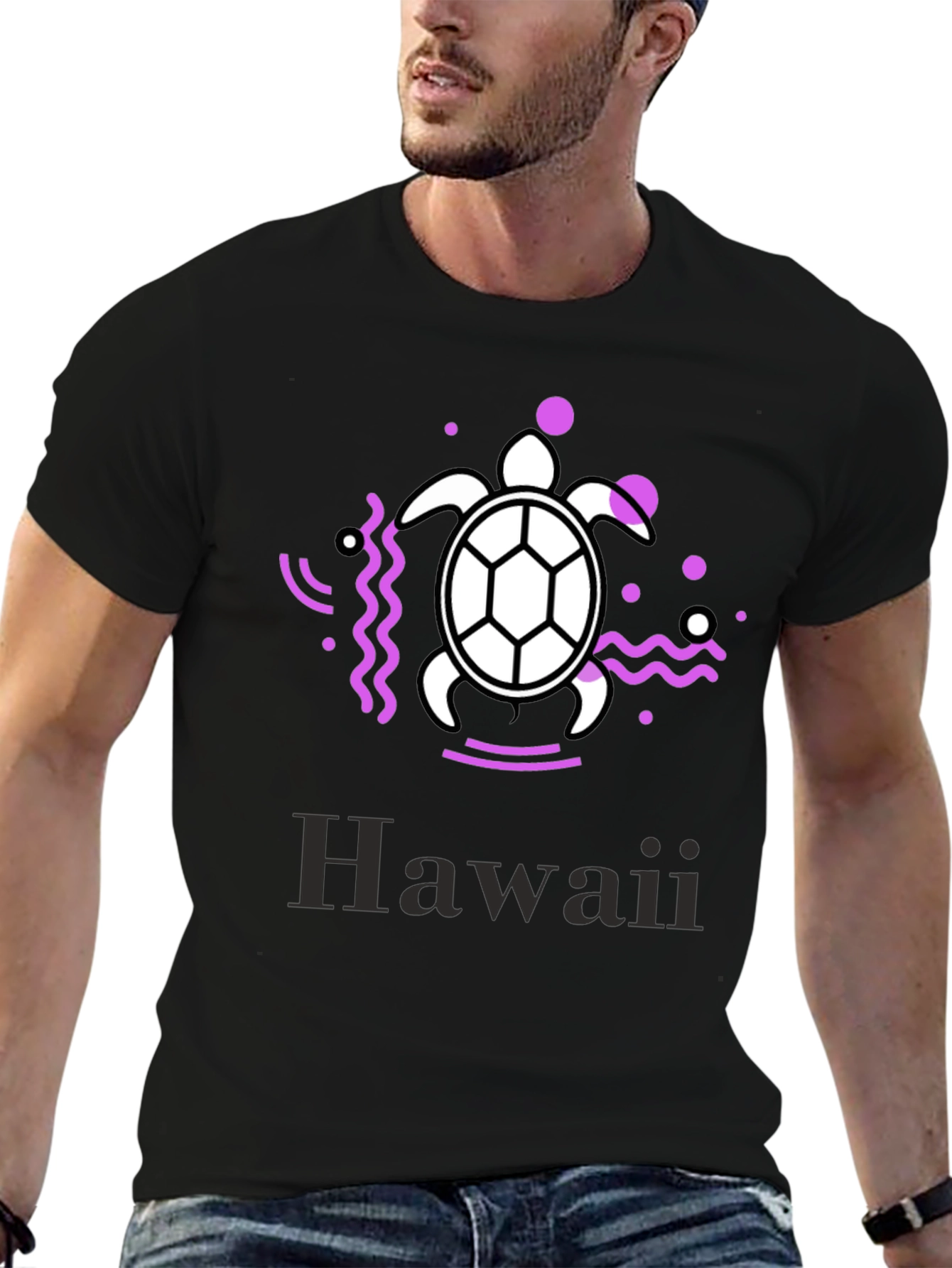 Hawaii Turtle Graphic Tee - Black Casual T-Shirt
