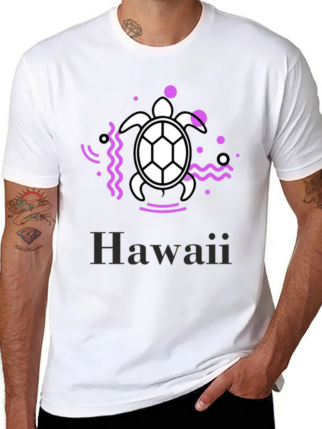 Hawaii Turtle Graphic Tee - Black Casual T-Shirt