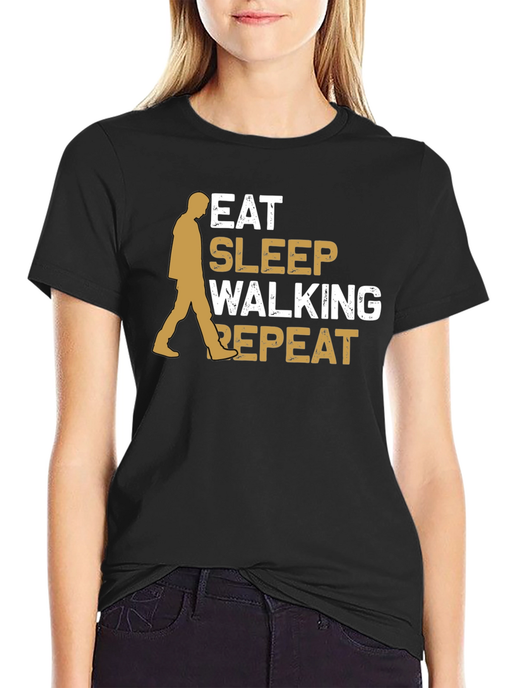 Eat Sleep Walking Repeat Black Graphic Tee