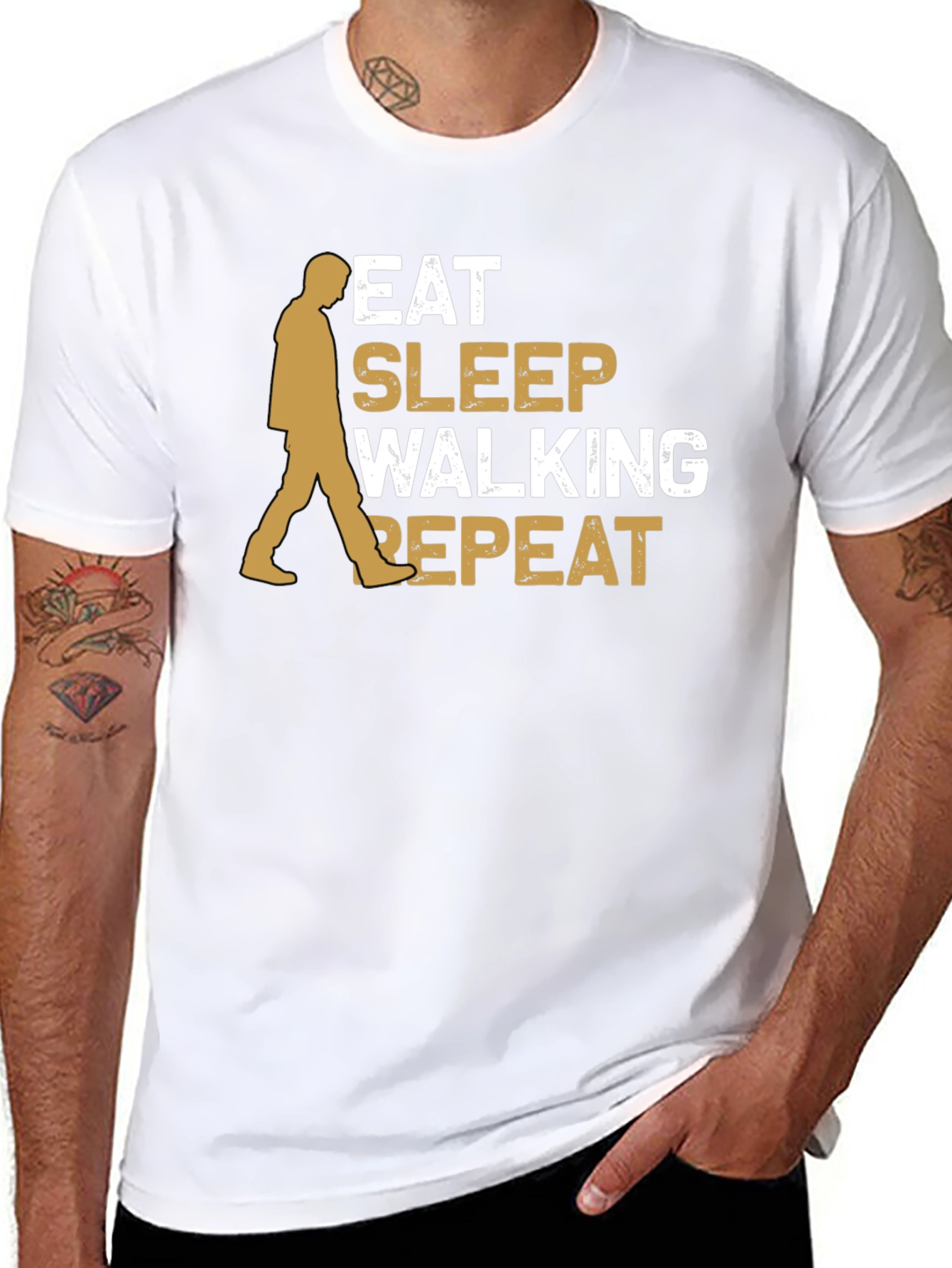 Eat Sleep Walking Repeat Black Graphic Tee