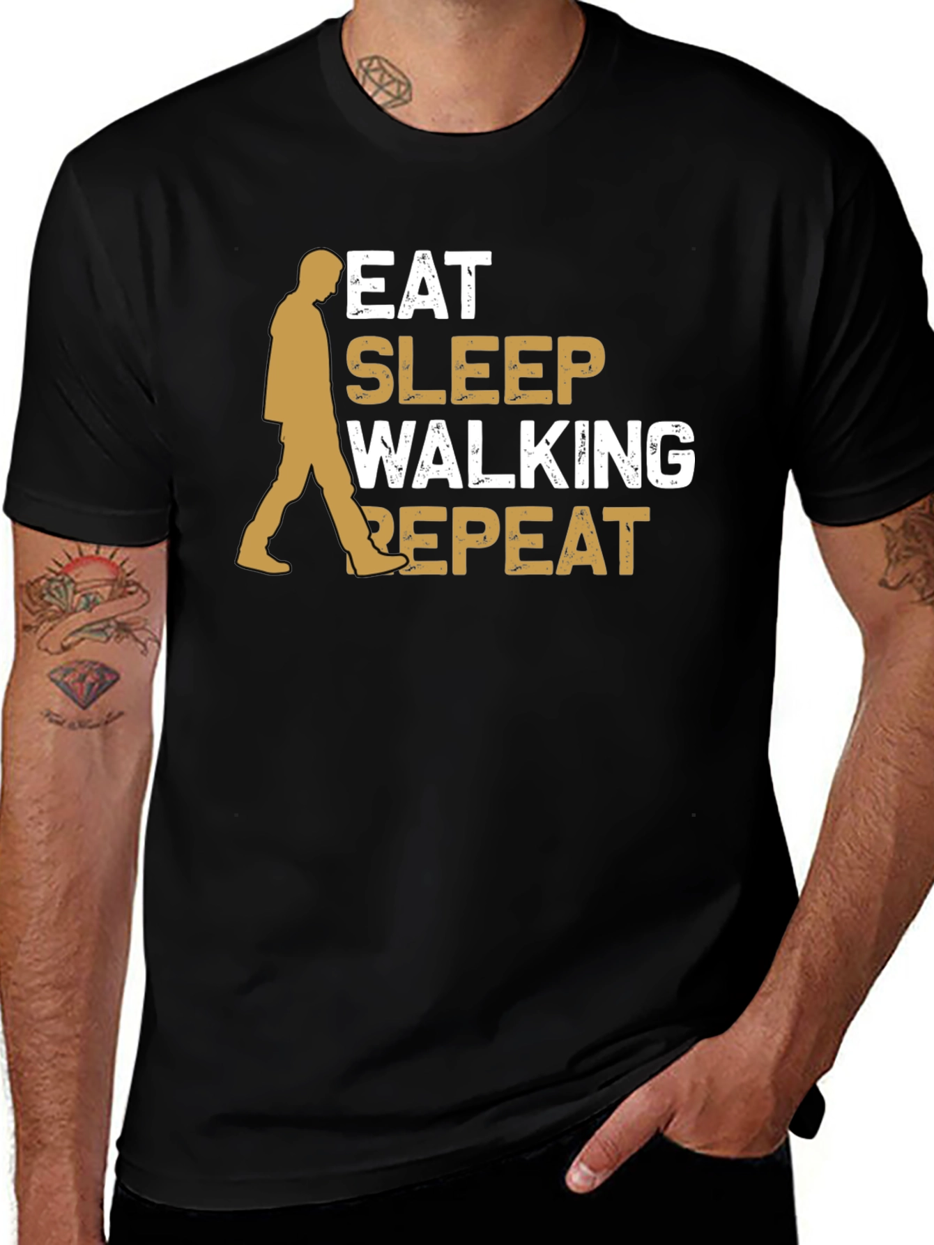 Eat Sleep Walking Repeat Black Graphic Tee