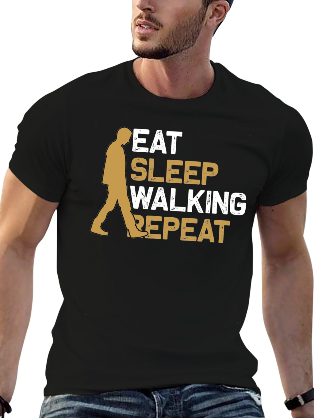 Eat Sleep Walking Repeat Black Graphic Tee