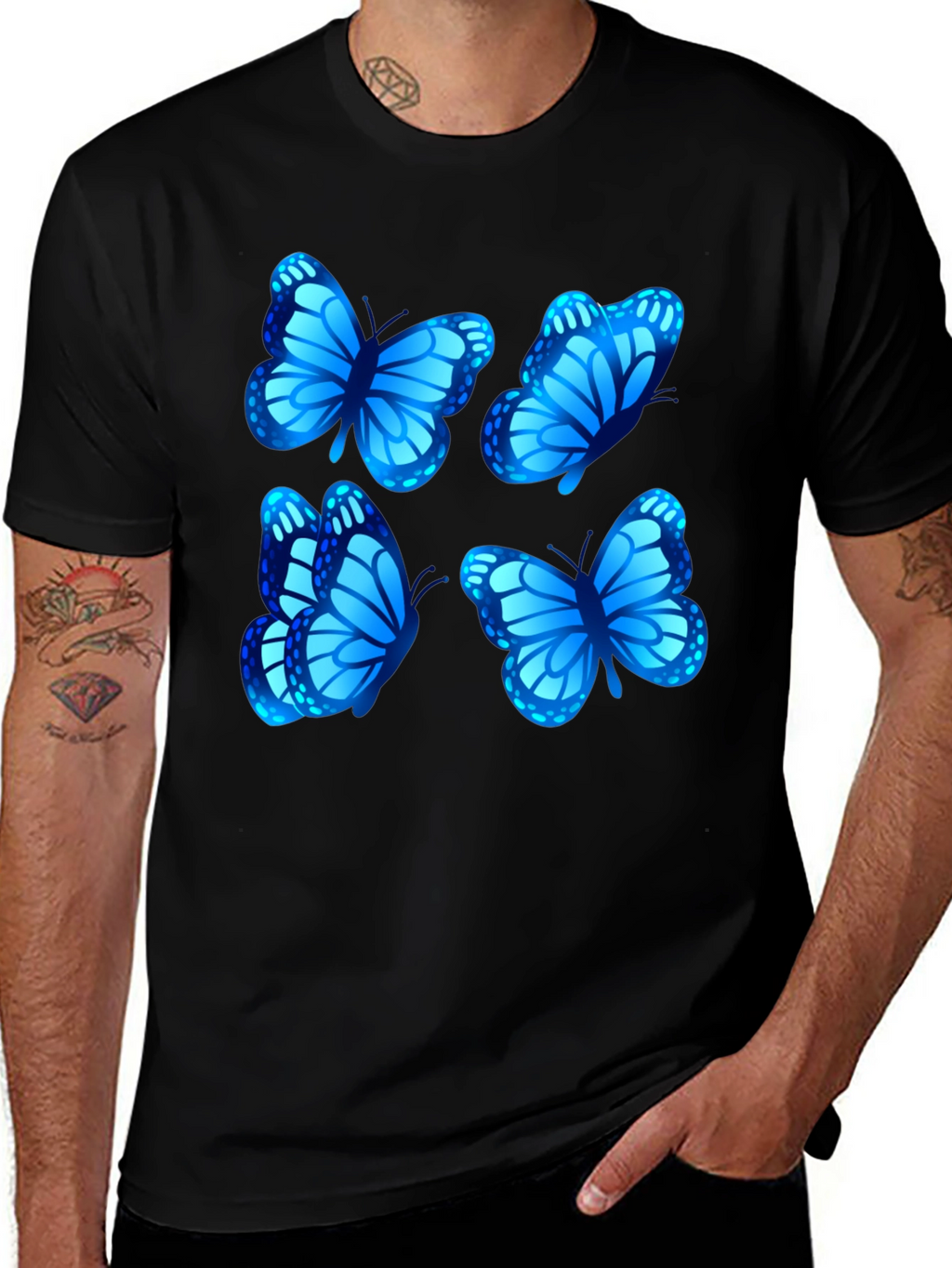 Butterfly Graphic Tee - Stylish Mens Black T-Shirt