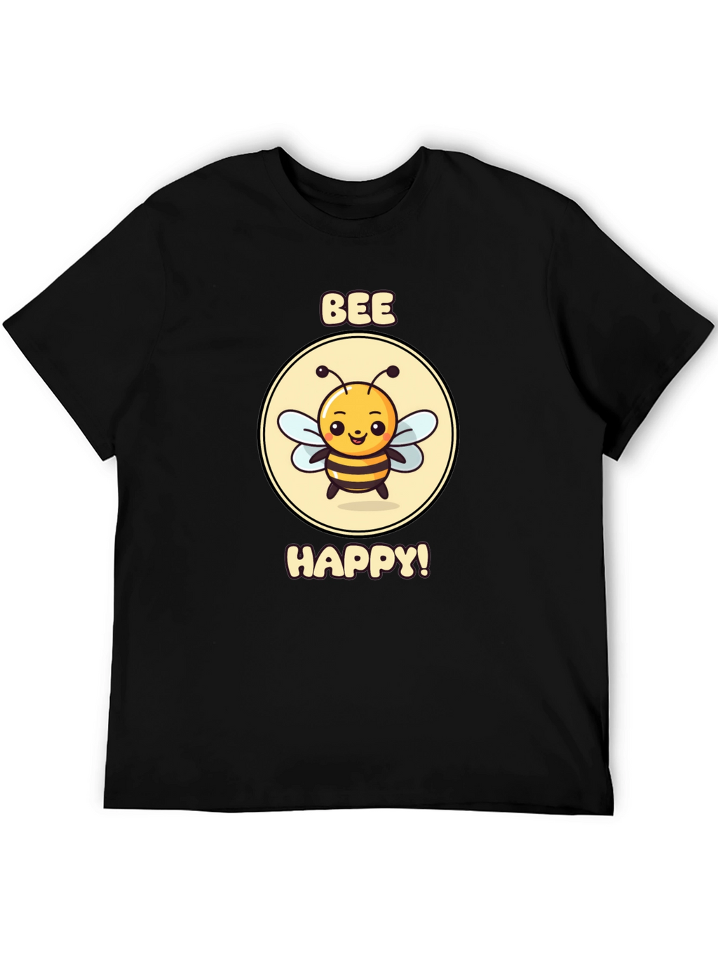 Bee Happy Graphic Tee - Black Cotton T-Shirt