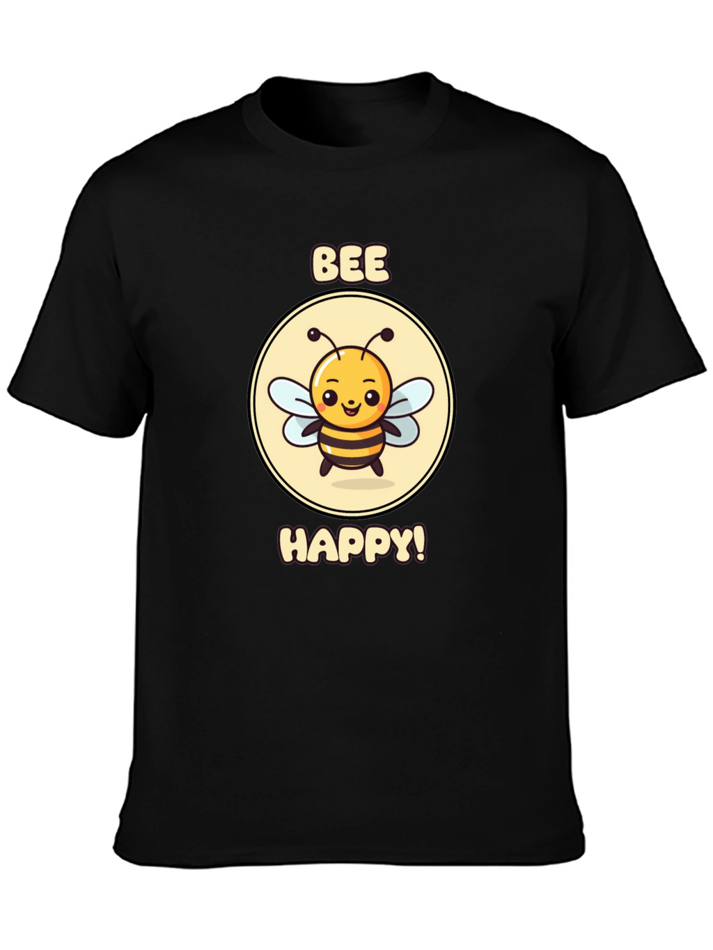 Bee Happy Graphic Tee - Black Cotton T-Shirt