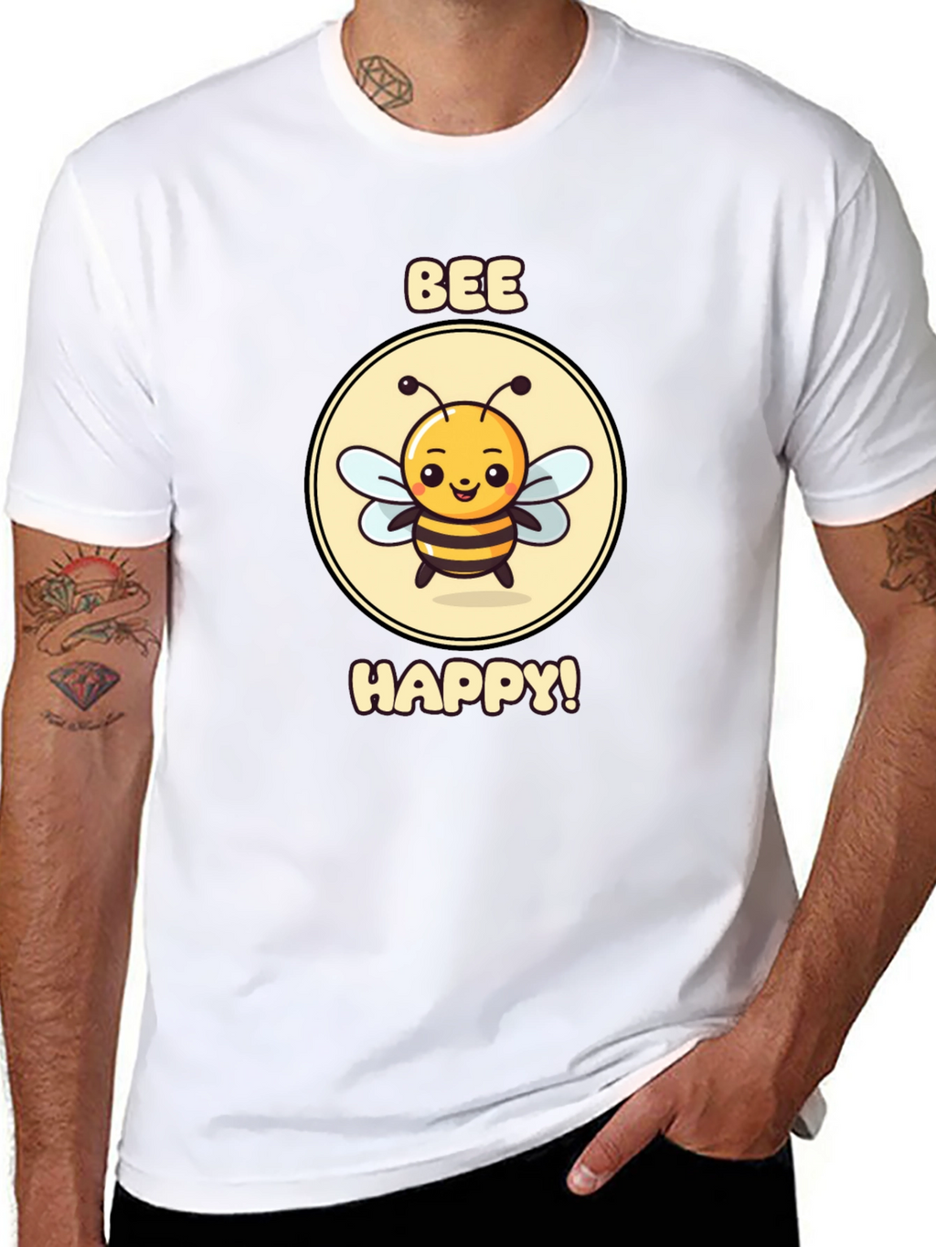 Bee Happy Graphic Tee - Black Cotton T-Shirt