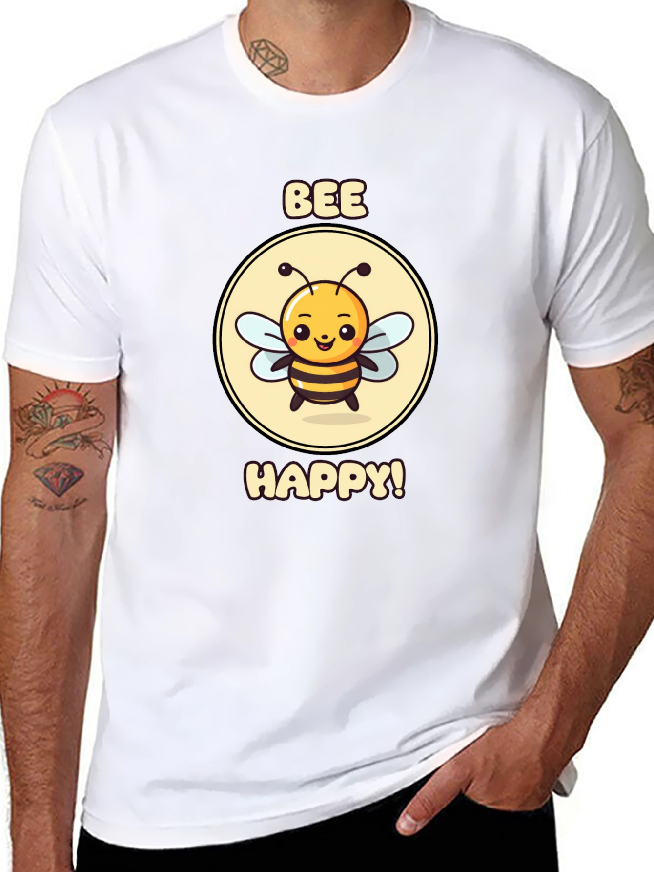 Bee Happy Graphic Tee - Black Cotton T-Shirt