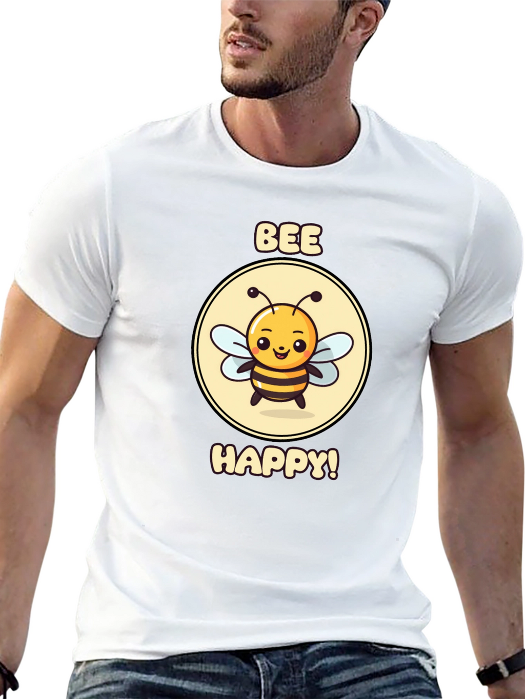 Bee Happy Graphic Tee - Black Cotton T-Shirt