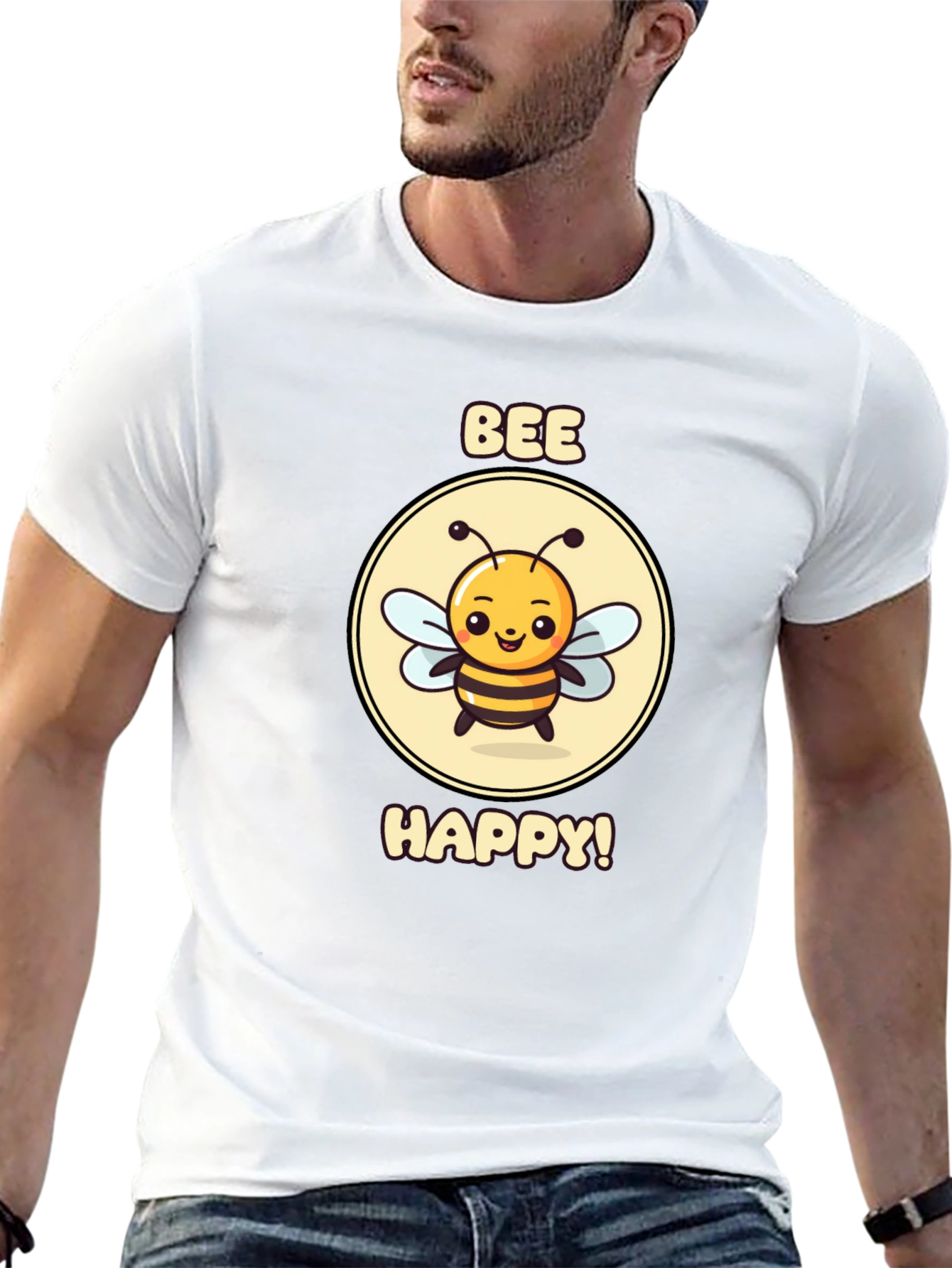 Bee Happy Graphic Tee - Black Cotton T-Shirt