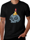 Skull Candle Graphic Tee - Black Cotton T-Shirt