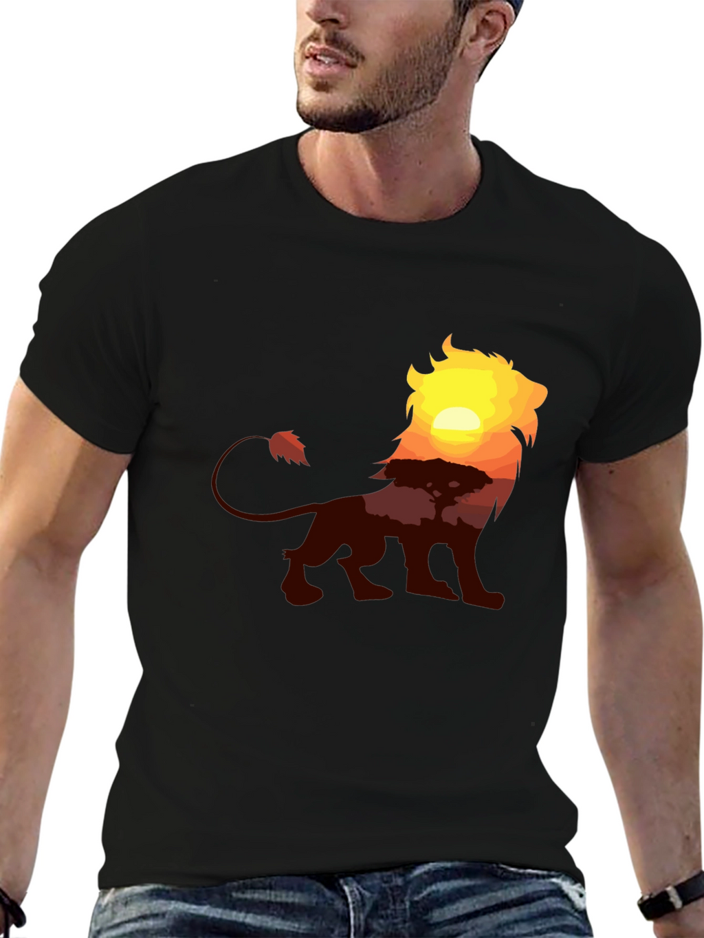 Lion Sunset Graphic Tee - Classic Black T-Shirt