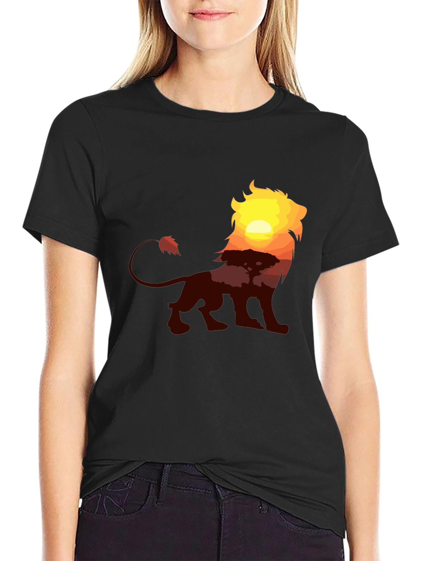 Lion Sunset Graphic Tee - Classic Black T-Shirt