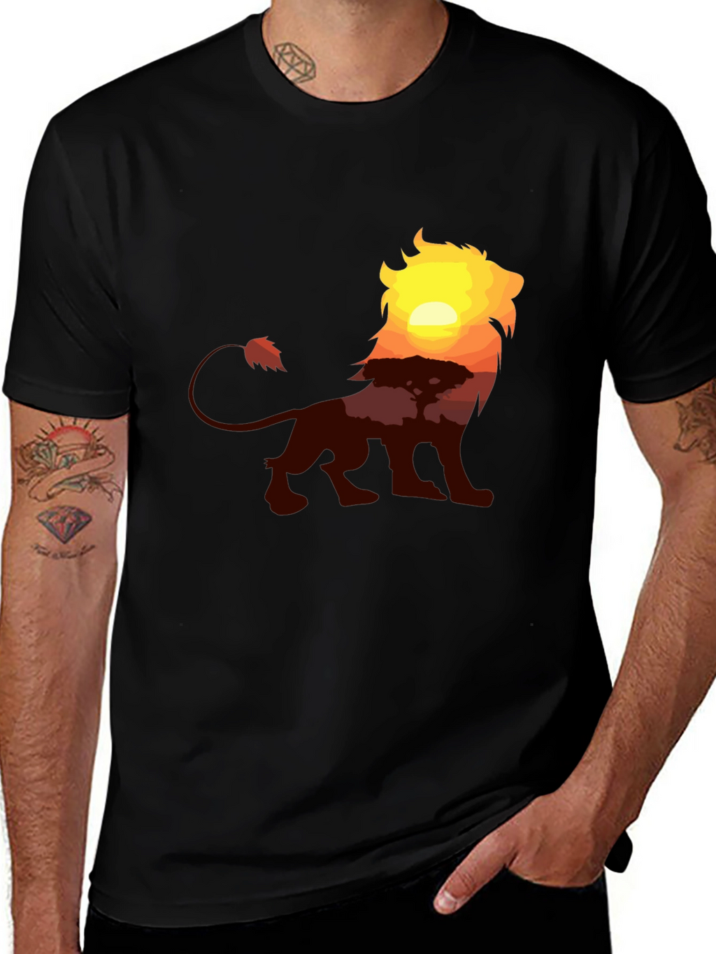 Lion Sunset Graphic Tee - Classic Black T-Shirt