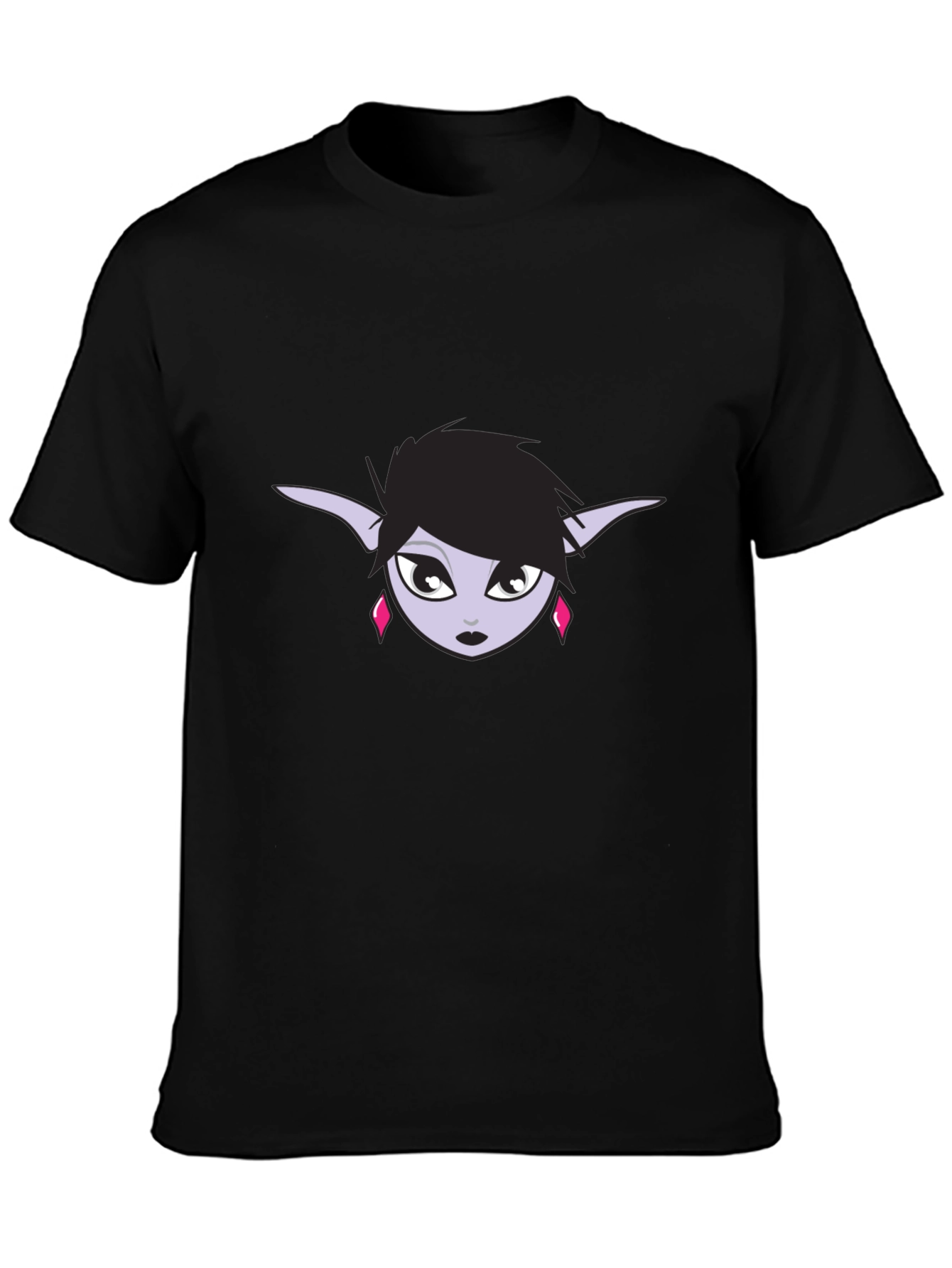 Black T-Shirt with Elf Girl Graphic Tee