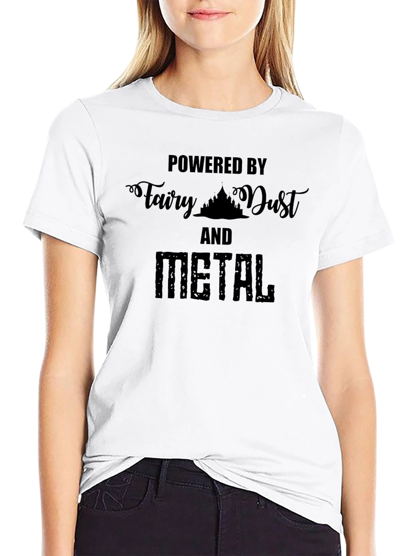 Powered by Fairy Dust and Metal Black T-Shirt