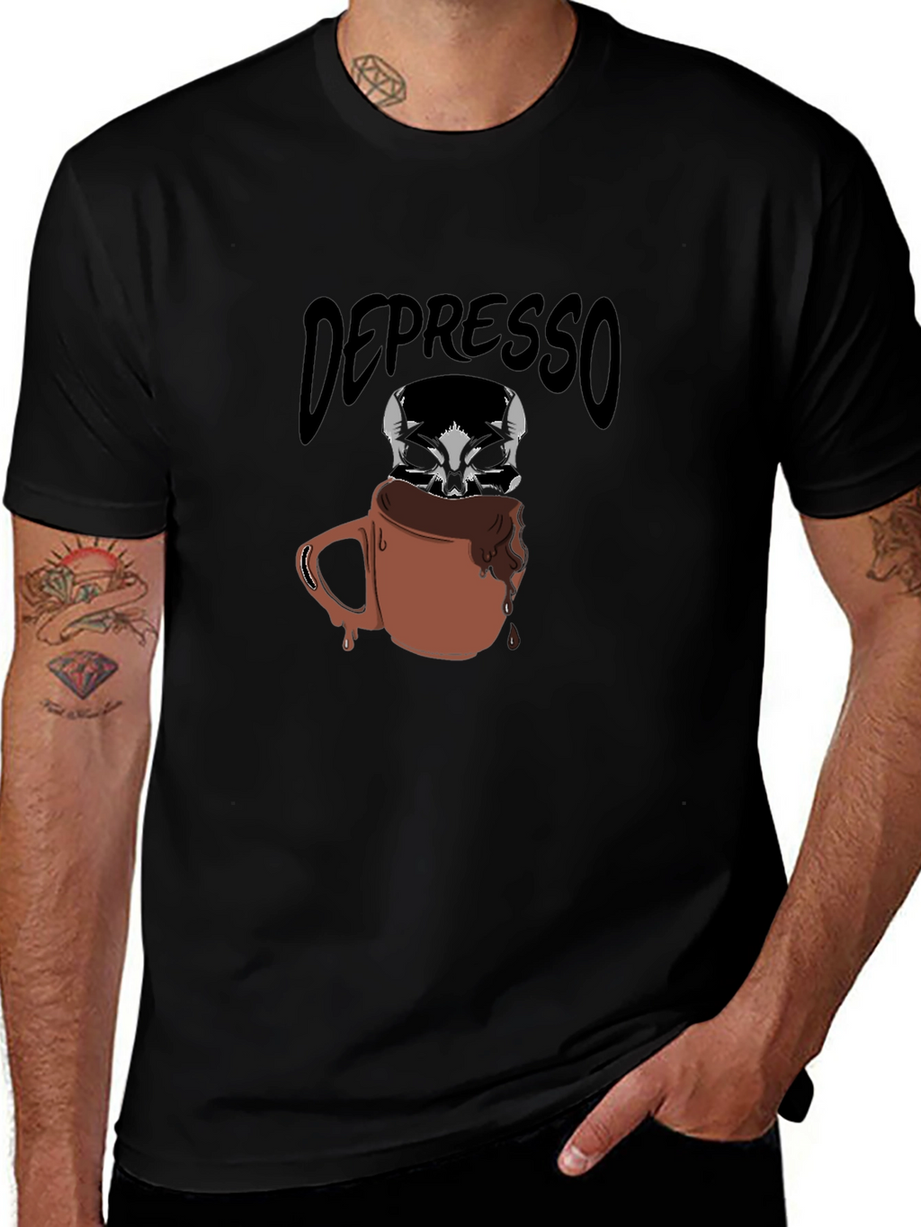 Depresso Coffee Skull Graphic T-Shirt