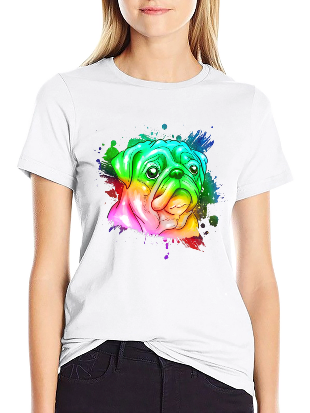Rainbow Pug Graphic Tee - Mens Black T-Shirt