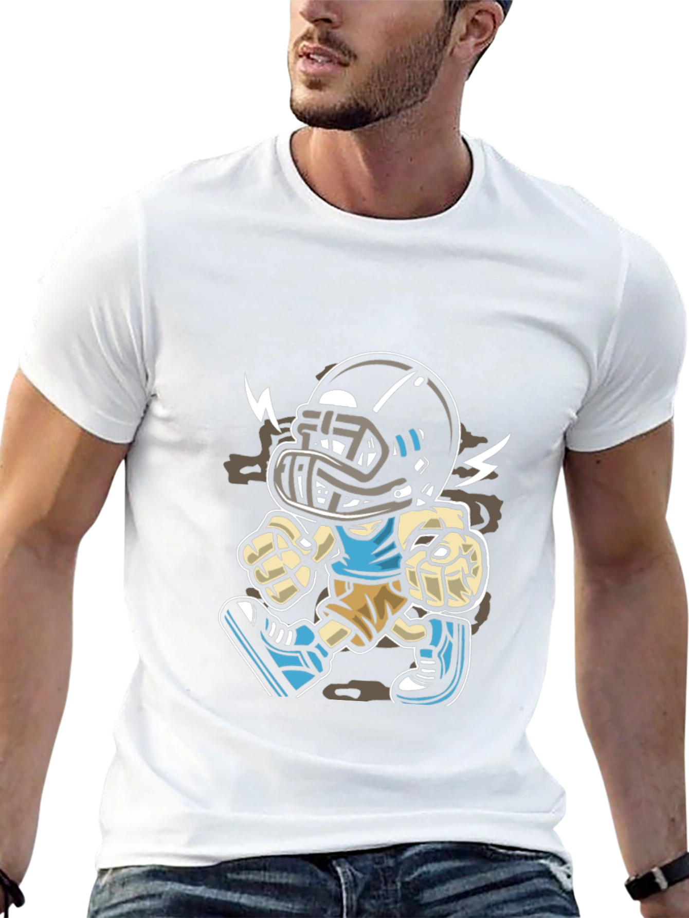 Cartoon Football Player Graphic T-Shirt