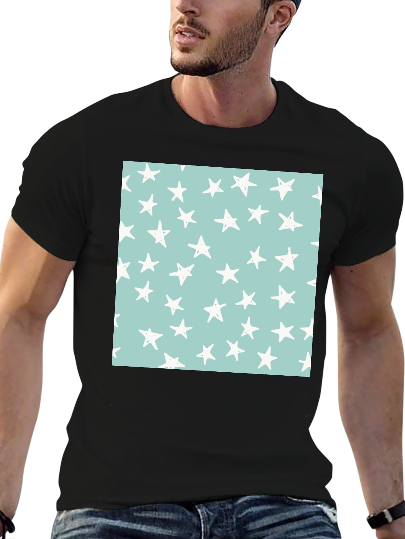 Starry Sky Tee - Black Cotton Casual T-Shirt