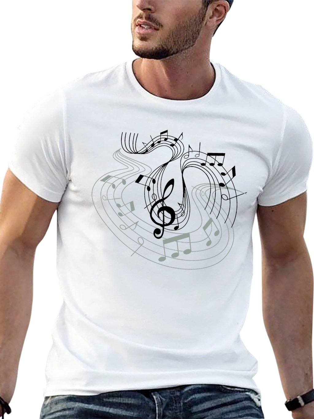Musical Notes Graphic Tee - Black Casual Shirt