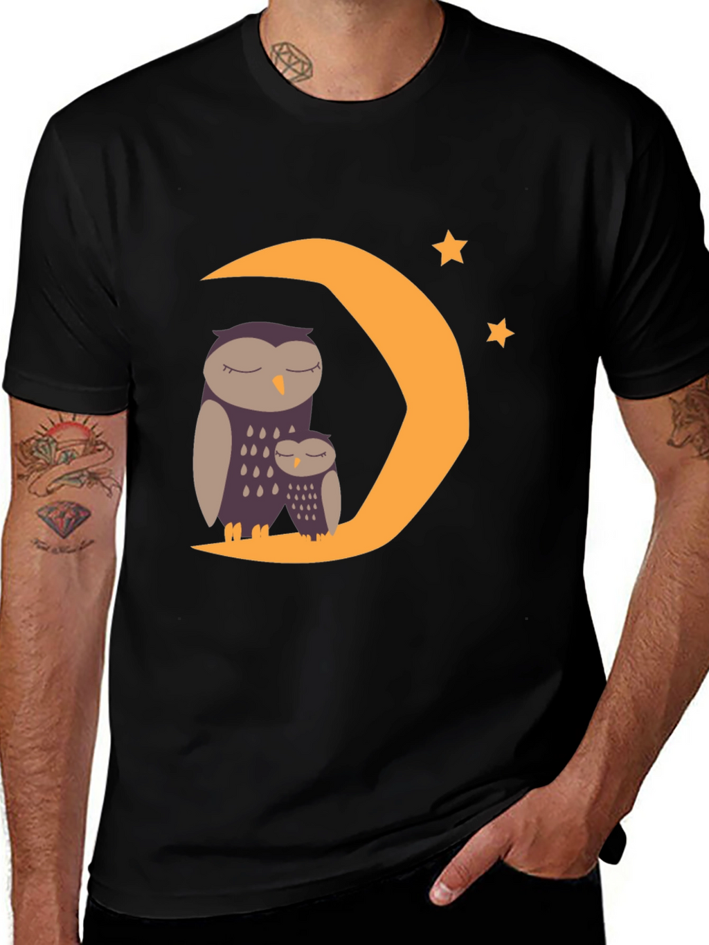 Sleepy Owl Moon Graphic Tee - Black