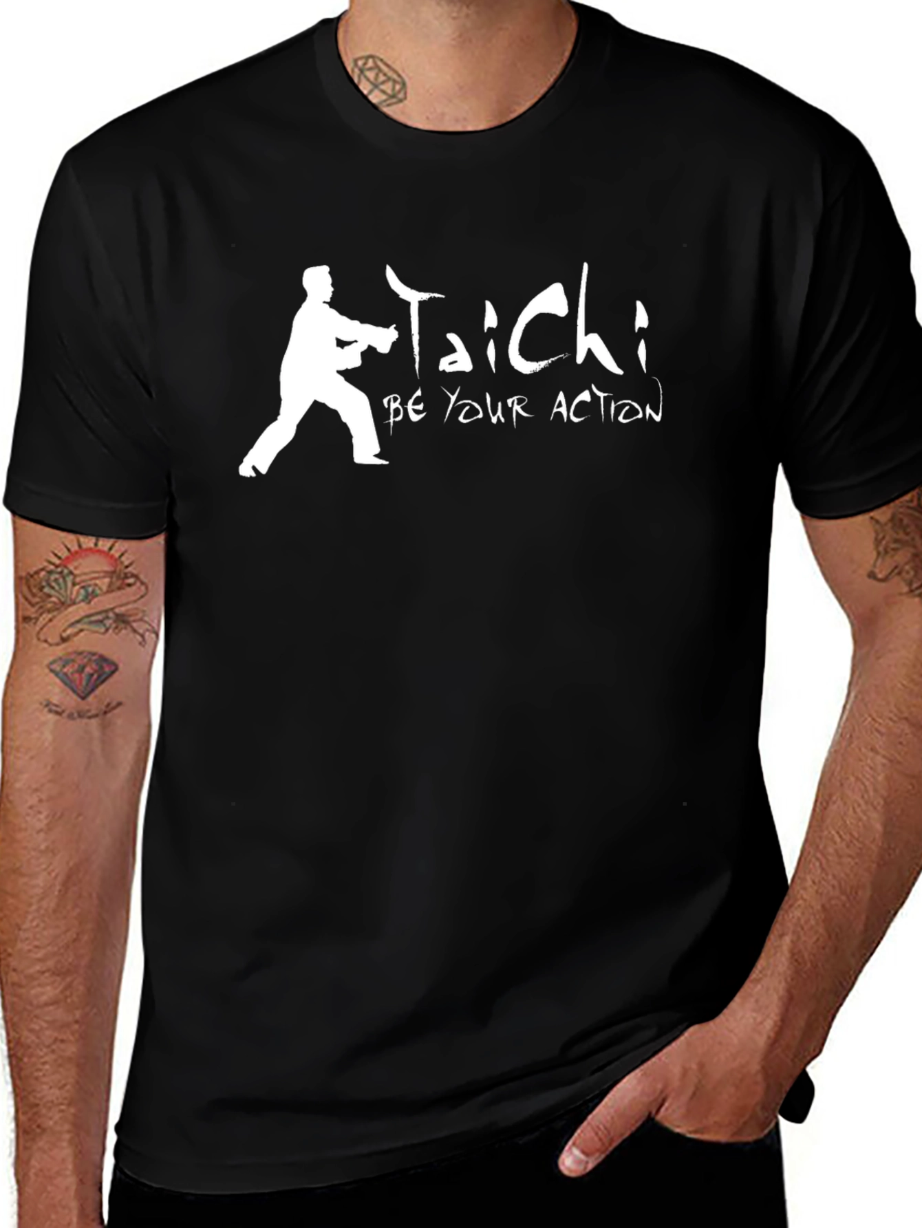 Tai Chi Be Your Action Graphic Black T-Shirt
