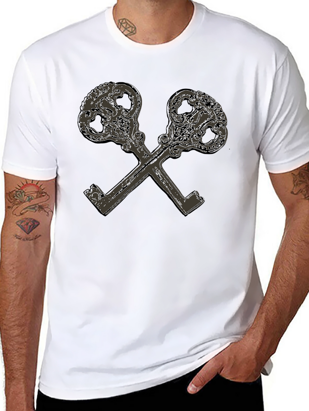Crossed Keys Graphic Print Black T-Shirt