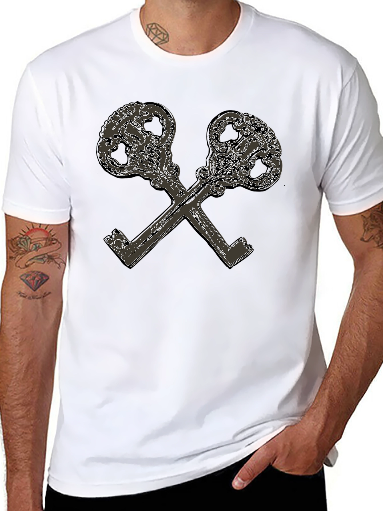 Crossed Keys Graphic Print Black T-Shirt