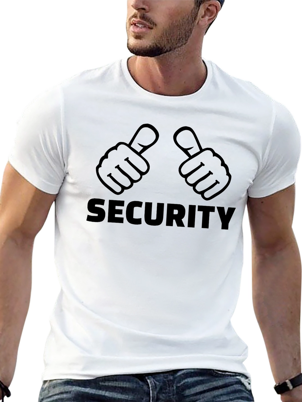 Security Thumbs Up Graphic Tee - Black Cotton T-Shirt