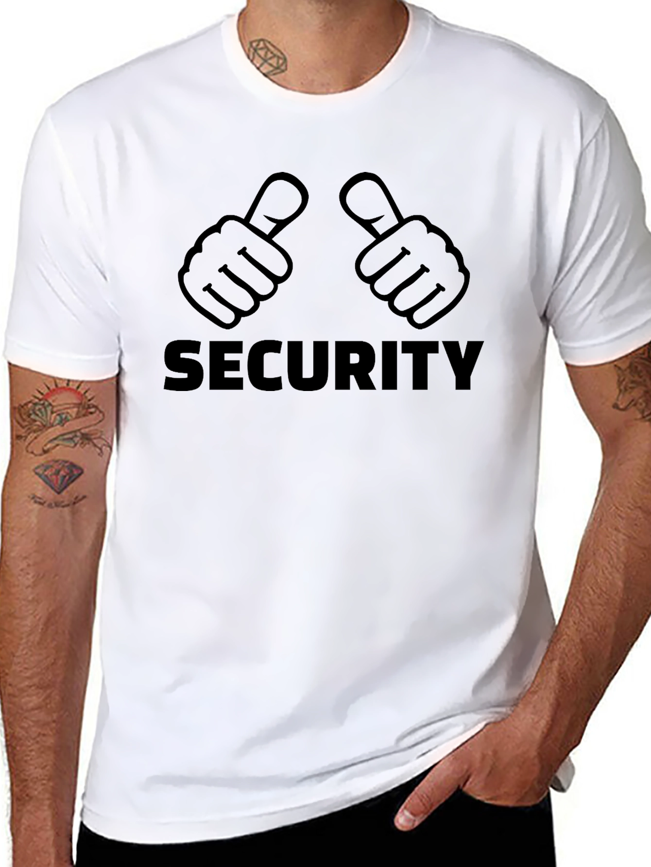 Security Thumbs Up Graphic Tee - Black Cotton T-Shirt