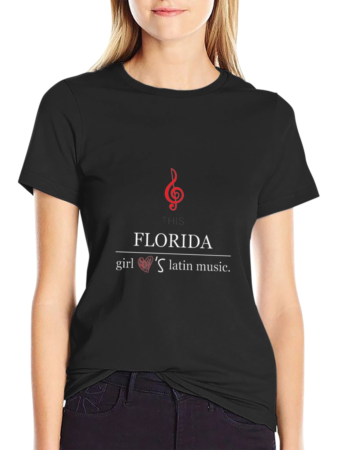 Florida Girl Loves Latin Music Black Graphic T-Shirt