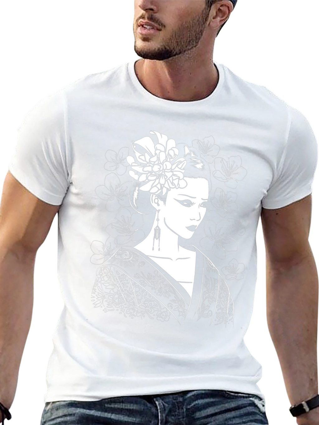 Geisha Graphic Tee - Black Cotton Blend Shirt