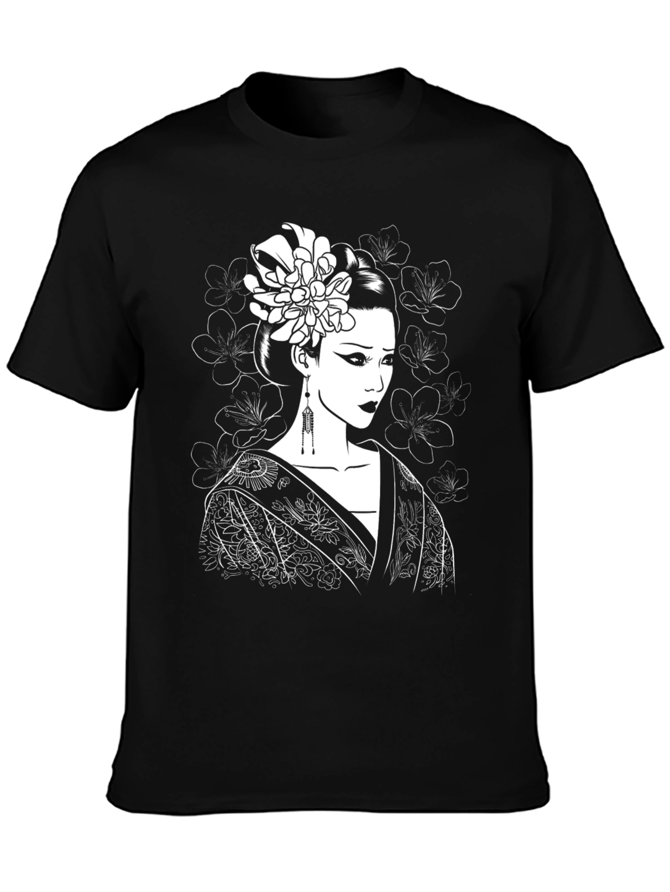 Geisha Graphic Tee - Black Cotton Blend Shirt