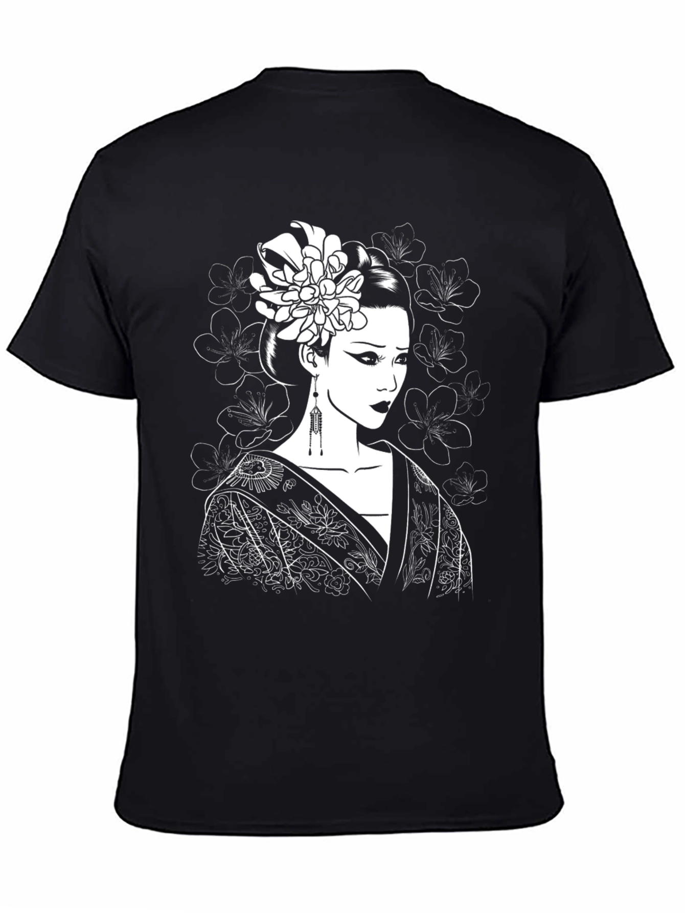 Geisha Graphic Tee - Black Cotton Blend Shirt
