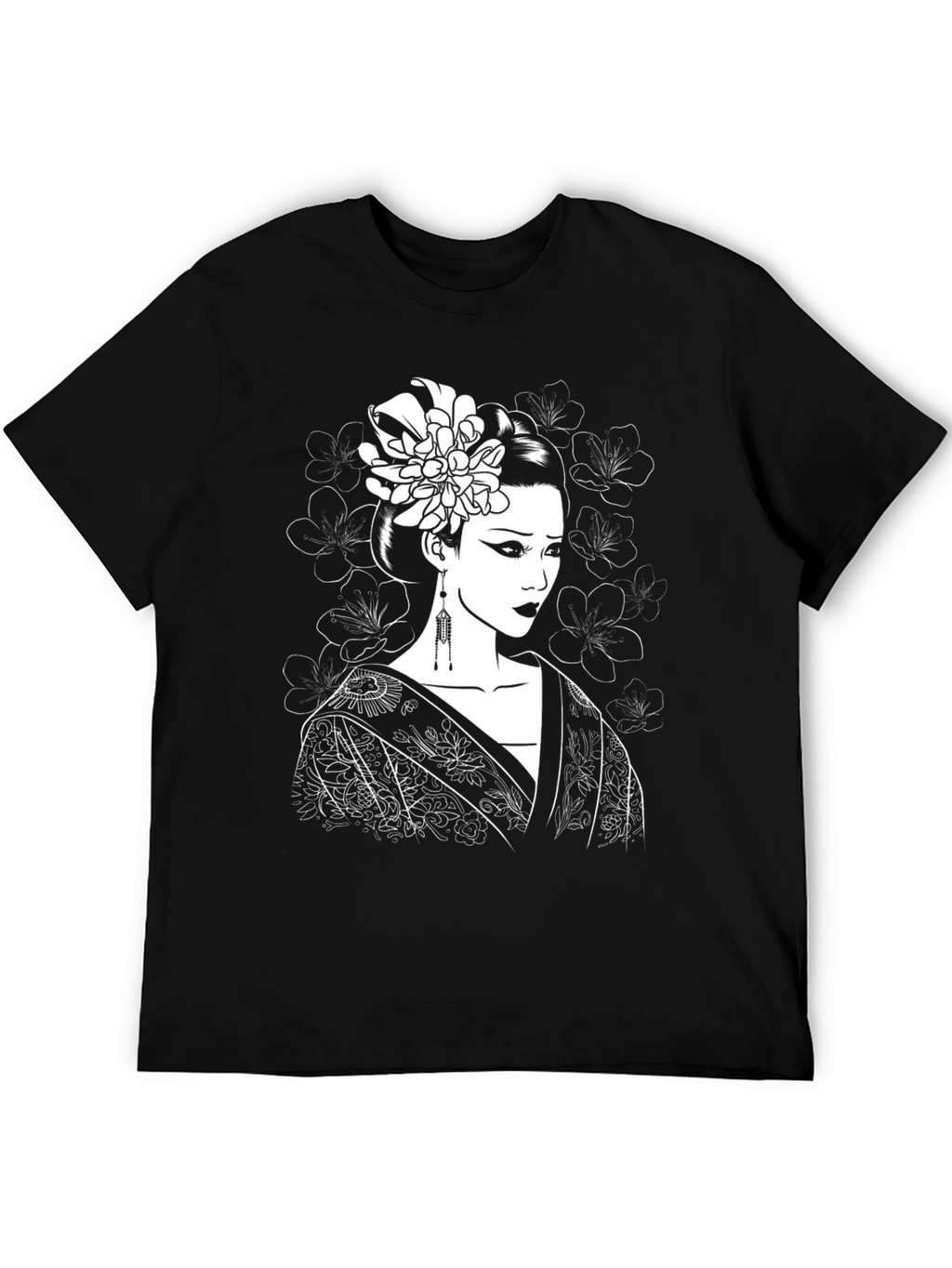 Geisha Graphic Tee - Black Cotton Blend Shirt